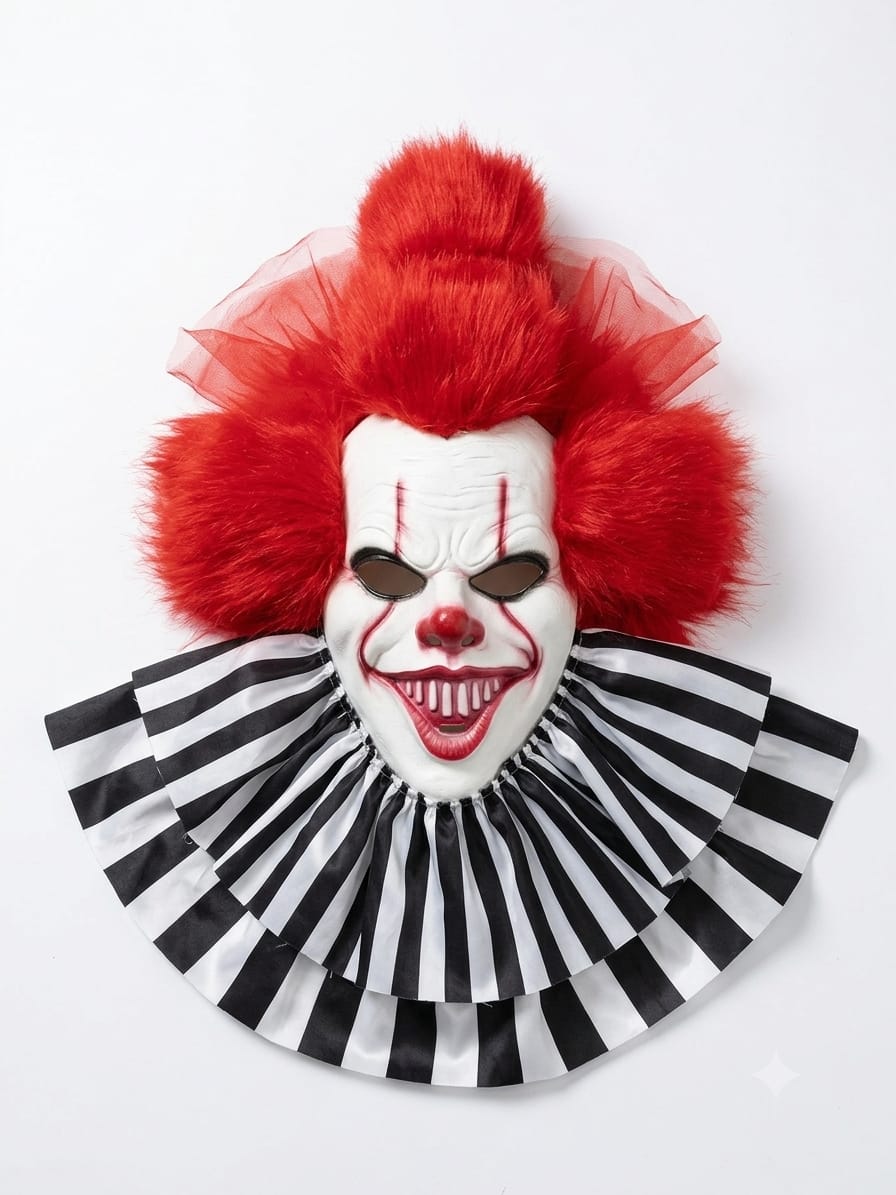 Máscara Pennywise IT con Cuello Plisado y Cabello