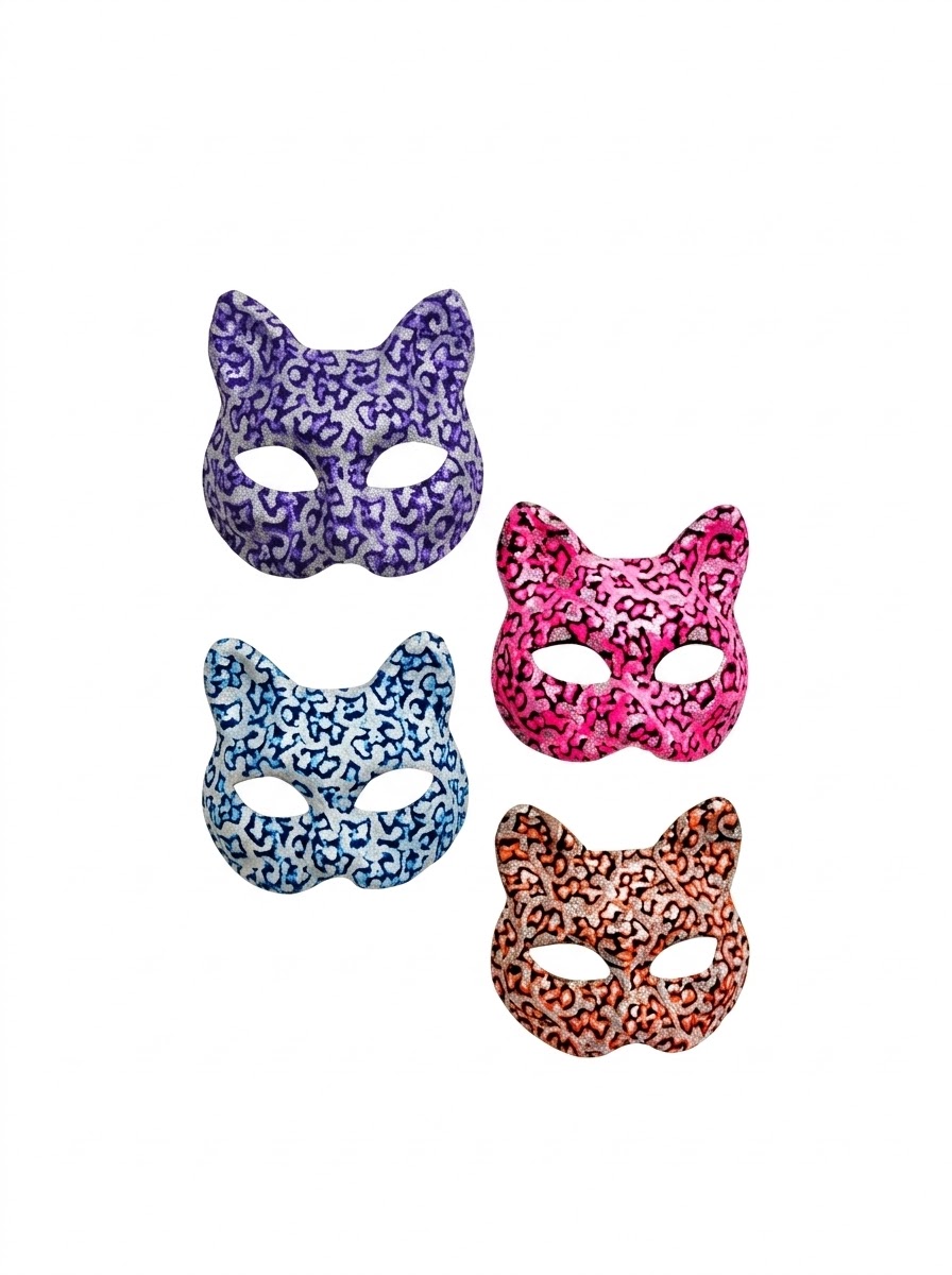 Antifaces de Gatita con Brillo y Animal Print